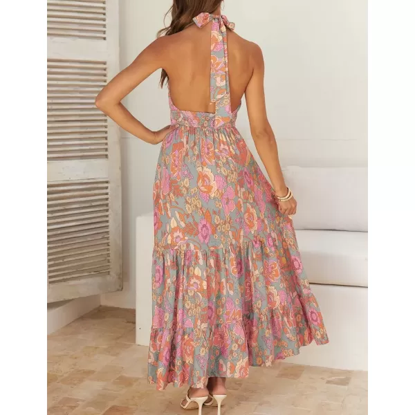imageZESICA Womens 2024 Summer Crossover Halter Neck Sleeveless Plaid Cut Out Backless Flowy A Line Maxi DressGreygreen