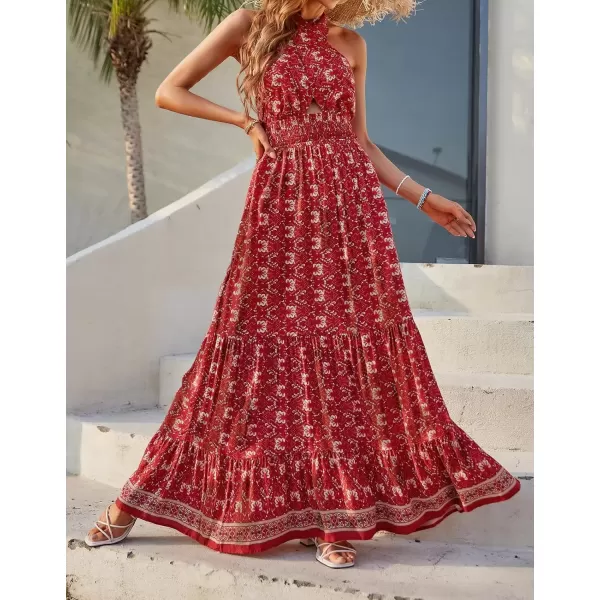 imageZESICA Womens 2024 Summer Crossover Halter Neck Sleeveless Plaid Cut Out Backless Flowy A Line Maxi DressLycheered