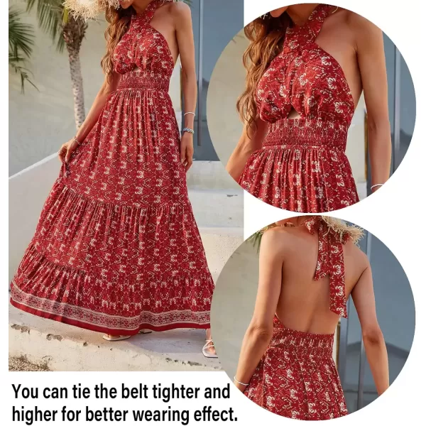 imageZESICA Womens 2024 Summer Crossover Halter Neck Sleeveless Plaid Cut Out Backless Flowy A Line Maxi DressLycheered
