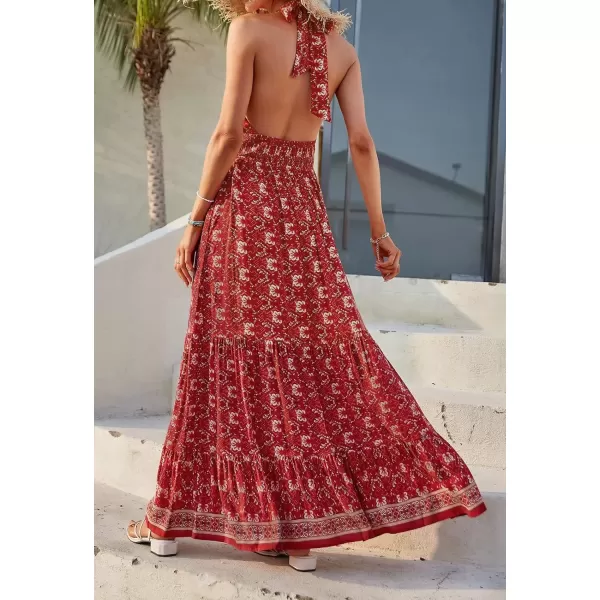 imageZESICA Womens 2024 Summer Crossover Halter Neck Sleeveless Plaid Cut Out Backless Flowy A Line Maxi DressLycheered