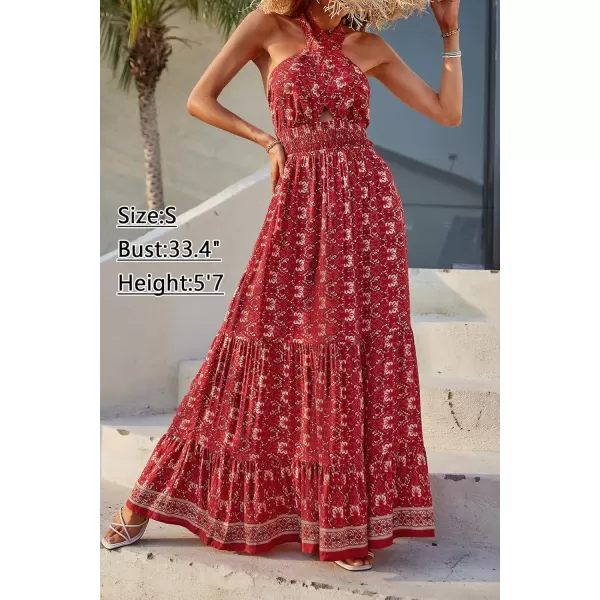 imageZESICA Womens 2024 Summer Crossover Halter Neck Sleeveless Plaid Cut Out Backless Flowy A Line Maxi DressLycheered