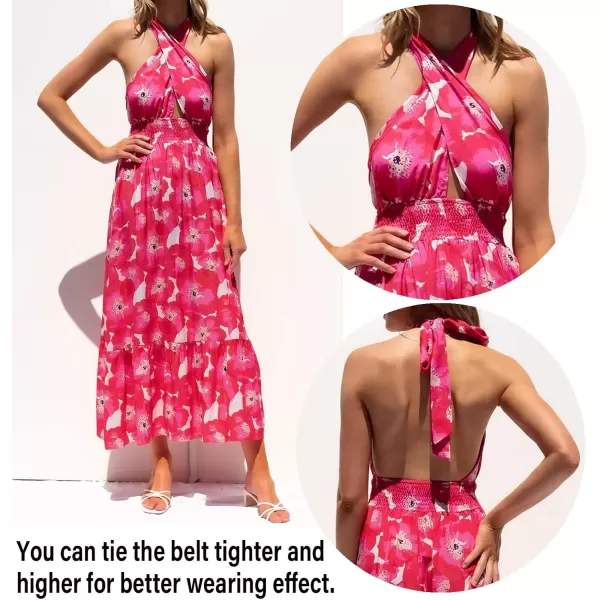 imageZESICA Womens 2024 Summer Crossover Halter Neck Sleeveless Plaid Cut Out Backless Flowy A Line Maxi DressMagenta