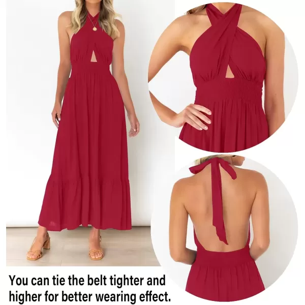 imageZESICA Womens 2024 Summer Crossover Halter Neck Sleeveless Plaid Cut Out Backless Flowy A Line Maxi DressRed