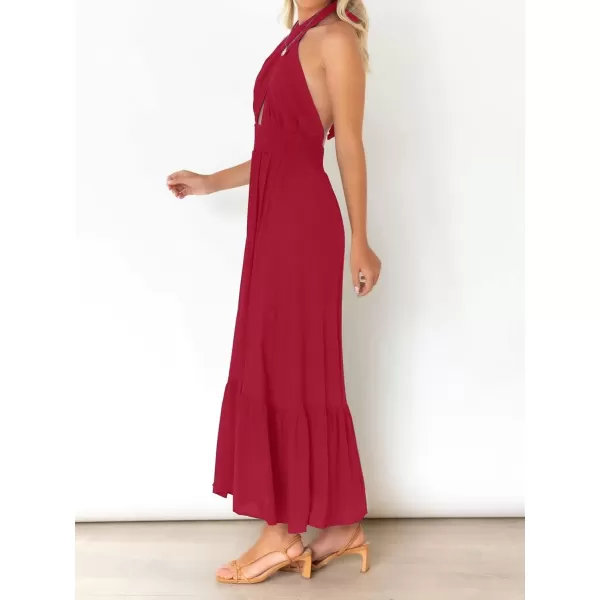 imageZESICA Womens 2024 Summer Crossover Halter Neck Sleeveless Plaid Cut Out Backless Flowy A Line Maxi DressRed