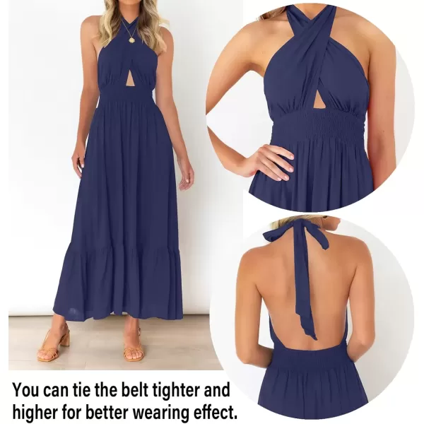 imageZESICA Womens 2024 Summer Crossover Halter Neck Sleeveless Plaid Cut Out Backless Flowy A Line Maxi DressRoyalblue