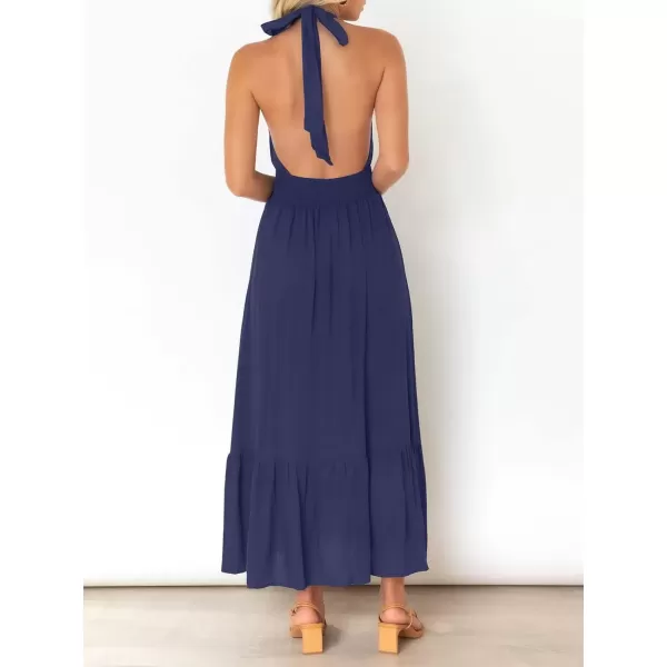 imageZESICA Womens 2024 Summer Crossover Halter Neck Sleeveless Plaid Cut Out Backless Flowy A Line Maxi DressRoyalblue