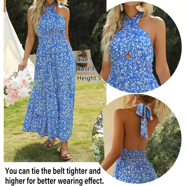 imageZESICA Womens 2024 Summer Crossover Halter Neck Sleeveless Plaid Cut Out Backless Flowy A Line Maxi DressSkyblue