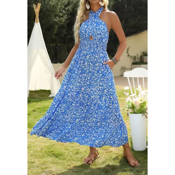 imageZESICA Womens 2024 Summer Crossover Halter Neck Sleeveless Plaid Cut Out Backless Flowy A Line Maxi DressSkyblue