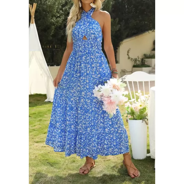 imageZESICA Womens 2024 Summer Crossover Halter Neck Sleeveless Plaid Cut Out Backless Flowy A Line Maxi DressSkyblue