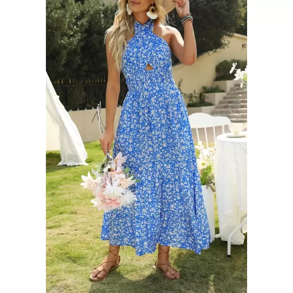 imageZESICA Womens 2024 Summer Crossover Halter Neck Sleeveless Plaid Cut Out Backless Flowy A Line Maxi DressSkyblue