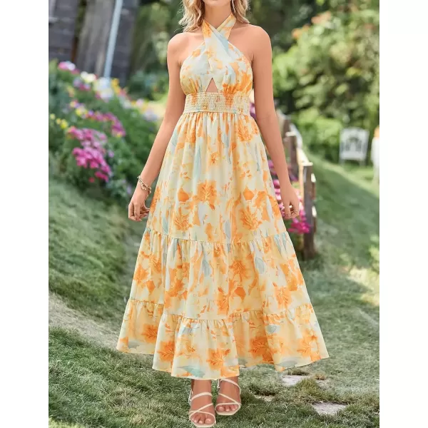imageZESICA Womens 2024 Summer Crossover Halter Neck Sleeveless Plaid Cut Out Backless Flowy A Line Maxi DressSunsetyellow