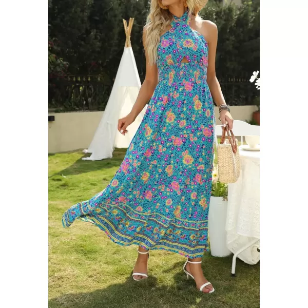 imageZESICA Womens 2024 Summer Crossover Halter Neck Sleeveless Plaid Cut Out Backless Flowy A Line Maxi DressVintagegreen