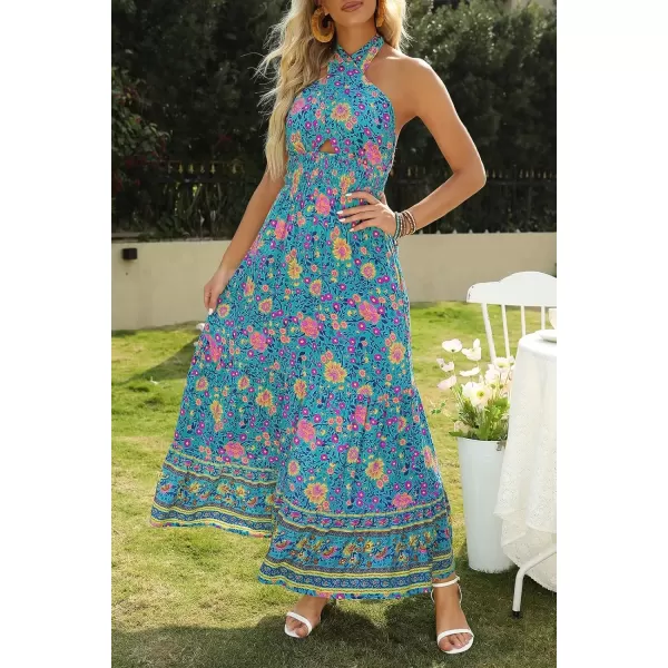 imageZESICA Womens 2024 Summer Crossover Halter Neck Sleeveless Plaid Cut Out Backless Flowy A Line Maxi DressVintagegreen