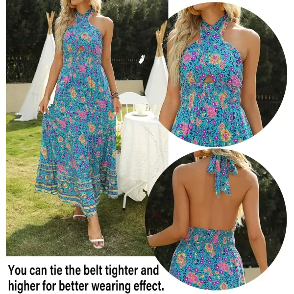 imageZESICA Womens 2024 Summer Crossover Halter Neck Sleeveless Plaid Cut Out Backless Flowy A Line Maxi DressVintagegreen