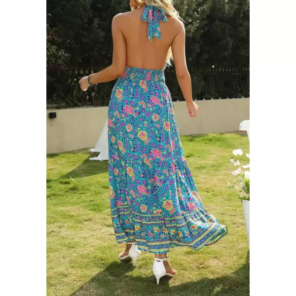 imageZESICA Womens 2024 Summer Crossover Halter Neck Sleeveless Plaid Cut Out Backless Flowy A Line Maxi DressVintagegreen