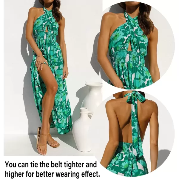 imageZESICA Womens 2024 Summer Crossover Halter Neck Sleeveless Plaid Cut Out Backless Flowy A Line Maxi DressViridis
