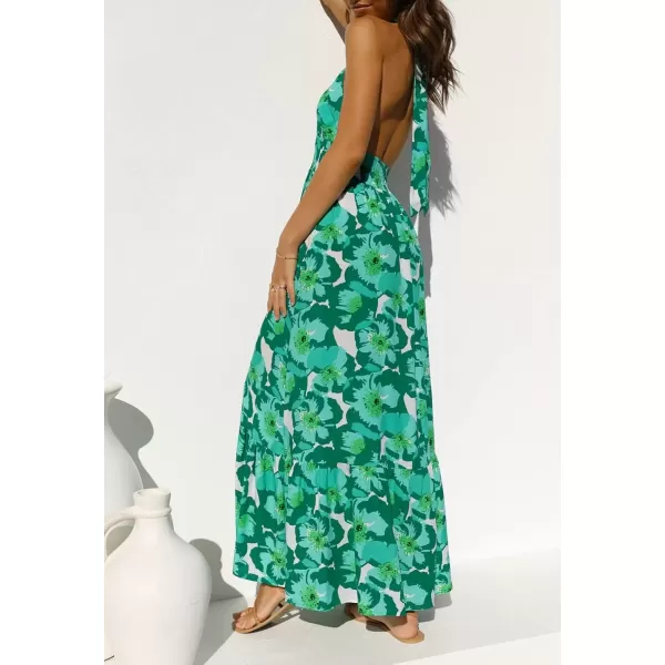imageZESICA Womens 2024 Summer Crossover Halter Neck Sleeveless Plaid Cut Out Backless Flowy A Line Maxi DressViridis