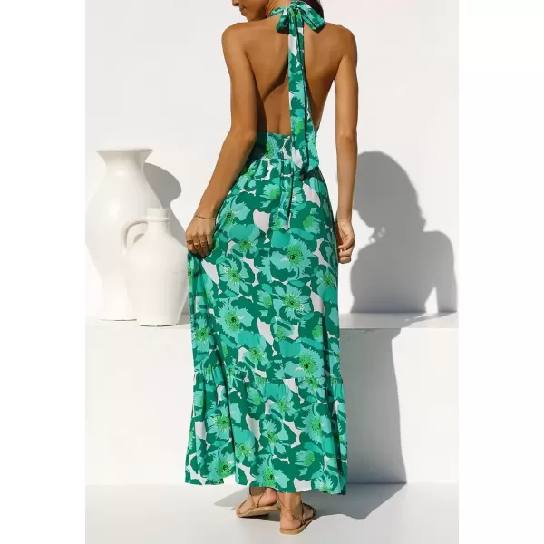 imageZESICA Womens 2024 Summer Crossover Halter Neck Sleeveless Plaid Cut Out Backless Flowy A Line Maxi DressViridis