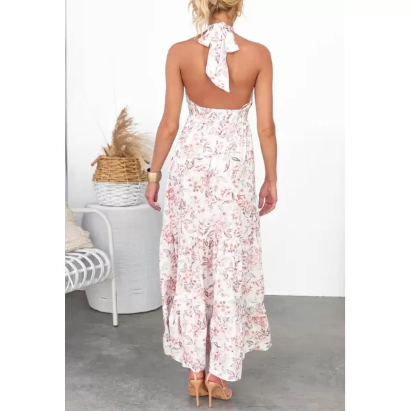 imageZESICA Womens 2024 Summer Crossover Halter Neck Sleeveless Plaid Cut Out Backless Flowy A Line Maxi DressWhite
