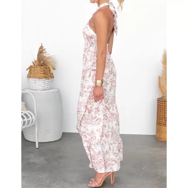 imageZESICA Womens 2024 Summer Crossover Halter Neck Sleeveless Plaid Cut Out Backless Flowy A Line Maxi DressWhite