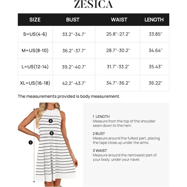 imageZESICA Womens 2024 Summer Sleeveless Tank Dress Crewneck Striped Knit Pleated A Line Casual Short Mini DressesBeige