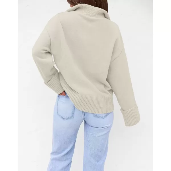 imageZESICA Womens 2024 Winter Long Sleeve 14 Zipper V Neck Loose Fuzzy Knitted Chunky Warm Pullover Sweater Jumper TopsApricot