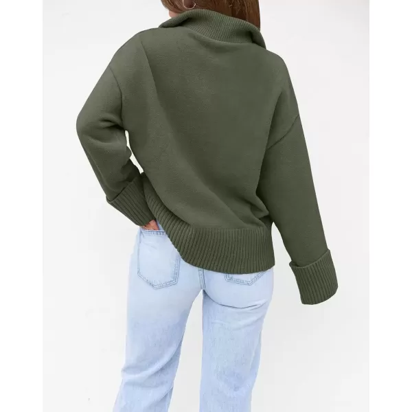 imageZESICA Womens 2024 Winter Long Sleeve 14 Zipper V Neck Loose Fuzzy Knitted Chunky Warm Pullover Sweater Jumper TopsArmygreen