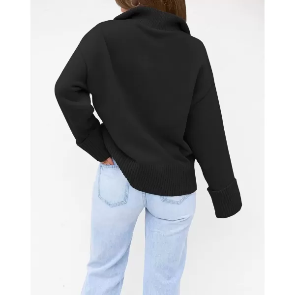 imageZESICA Womens 2024 Winter Long Sleeve 14 Zipper V Neck Loose Fuzzy Knitted Chunky Warm Pullover Sweater Jumper TopsBlack