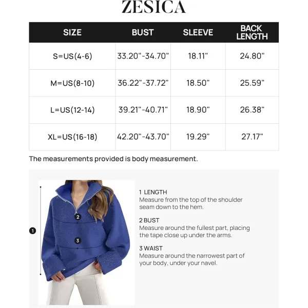 imageZESICA Womens 2024 Winter Long Sleeve 14 Zipper V Neck Loose Fuzzy Knitted Chunky Warm Pullover Sweater Jumper TopsCobaltblue