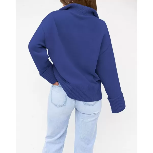 imageZESICA Womens 2024 Winter Long Sleeve 14 Zipper V Neck Loose Fuzzy Knitted Chunky Warm Pullover Sweater Jumper TopsCobaltblue