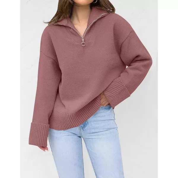 imageZESICA Womens 2024 Winter Long Sleeve 14 Zipper V Neck Loose Fuzzy Knitted Chunky Warm Pullover Sweater Jumper TopsFuchsia