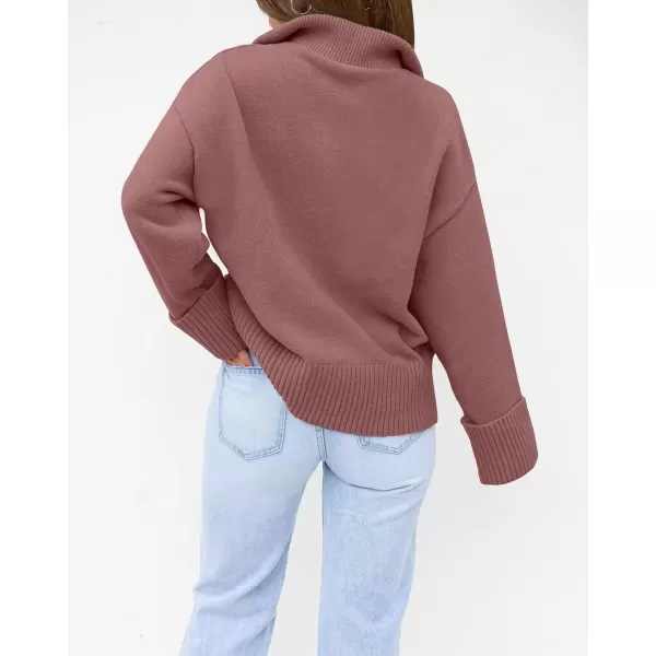 imageZESICA Womens 2024 Winter Long Sleeve 14 Zipper V Neck Loose Fuzzy Knitted Chunky Warm Pullover Sweater Jumper TopsFuchsia