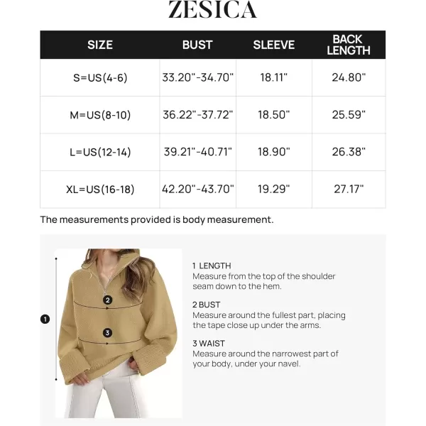 imageZESICA Womens 2024 Winter Long Sleeve 14 Zipper V Neck Loose Fuzzy Knitted Chunky Warm Pullover Sweater Jumper TopsKhaki