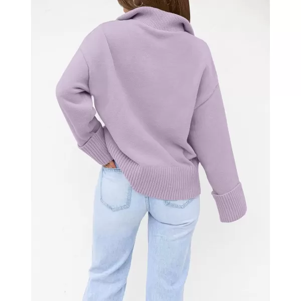 imageZESICA Womens 2024 Winter Long Sleeve 14 Zipper V Neck Loose Fuzzy Knitted Chunky Warm Pullover Sweater Jumper TopsLavender