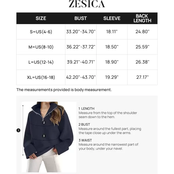 imageZESICA Womens 2024 Winter Long Sleeve 14 Zipper V Neck Loose Fuzzy Knitted Chunky Warm Pullover Sweater Jumper TopsNavy