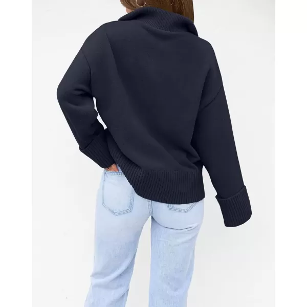imageZESICA Womens 2024 Winter Long Sleeve 14 Zipper V Neck Loose Fuzzy Knitted Chunky Warm Pullover Sweater Jumper TopsNavy