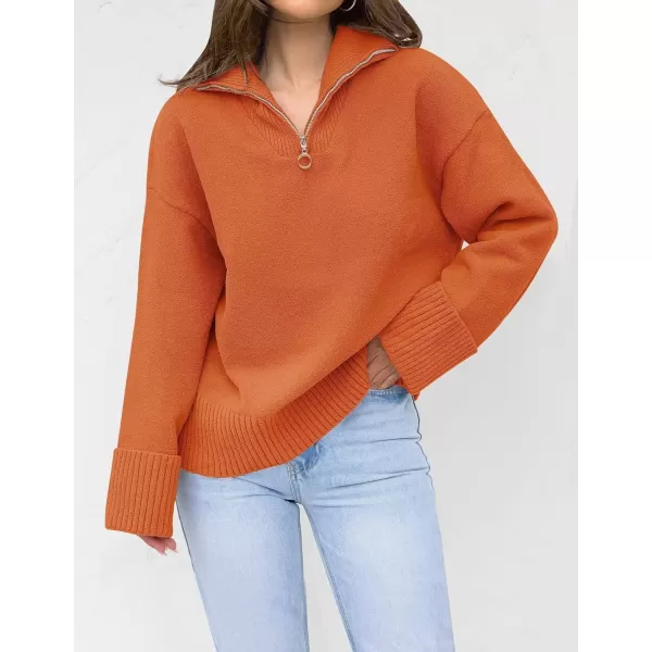 imageZESICA Womens 2024 Winter Long Sleeve 14 Zipper V Neck Loose Fuzzy Knitted Chunky Warm Pullover Sweater Jumper TopsOrange