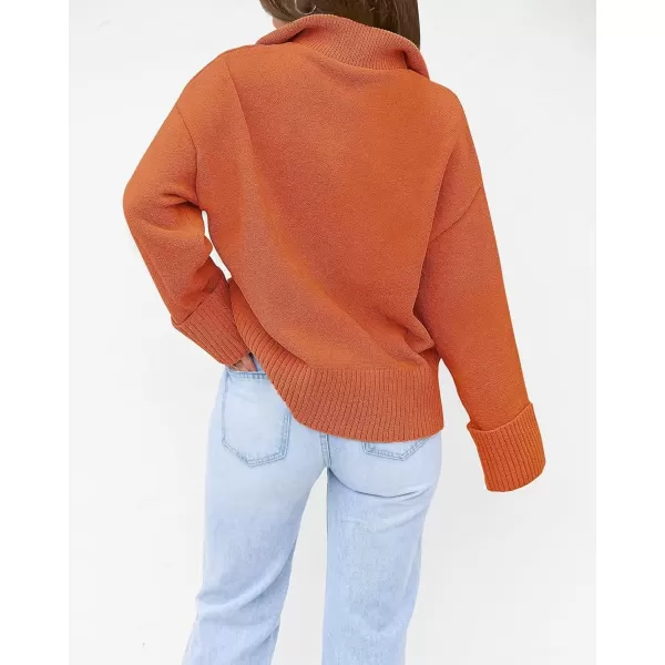 imageZESICA Womens 2024 Winter Long Sleeve 14 Zipper V Neck Loose Fuzzy Knitted Chunky Warm Pullover Sweater Jumper TopsOrange