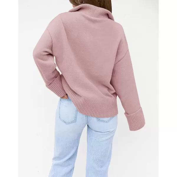 imageZESICA Womens 2024 Winter Long Sleeve 14 Zipper V Neck Loose Fuzzy Knitted Chunky Warm Pullover Sweater Jumper TopsPink