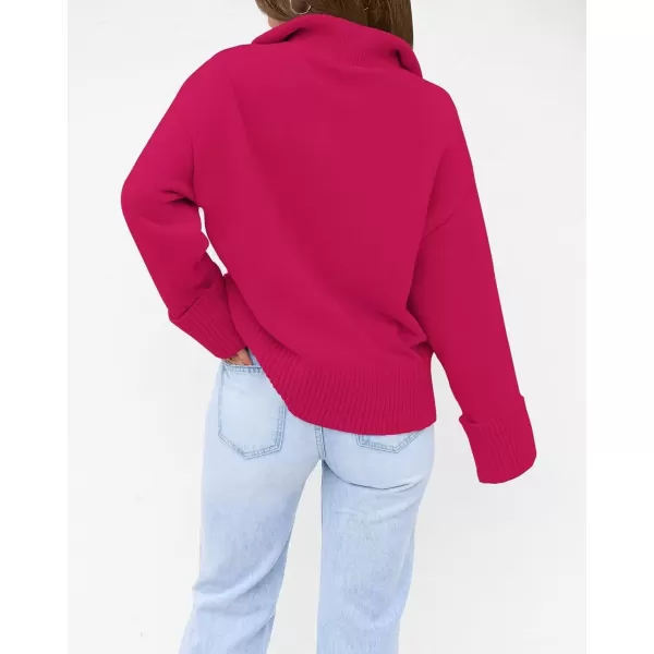 imageZESICA Womens 2024 Winter Long Sleeve 14 Zipper V Neck Loose Fuzzy Knitted Chunky Warm Pullover Sweater Jumper TopsRose