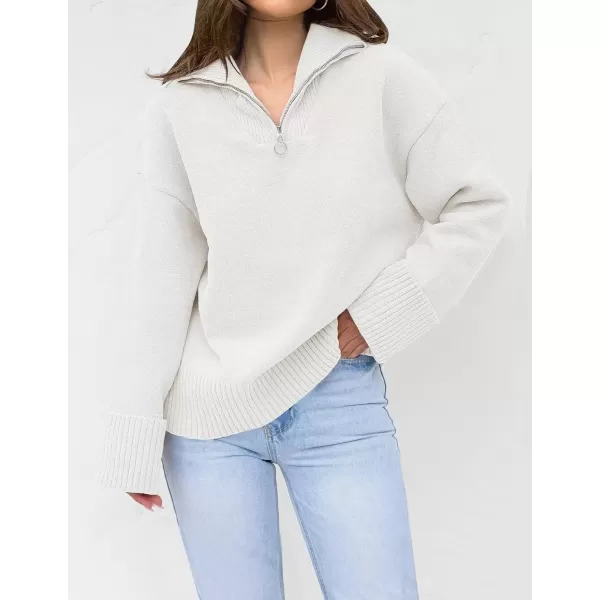 imageZESICA Womens 2024 Winter Long Sleeve 14 Zipper V Neck Loose Fuzzy Knitted Chunky Warm Pullover Sweater Jumper TopsWhite