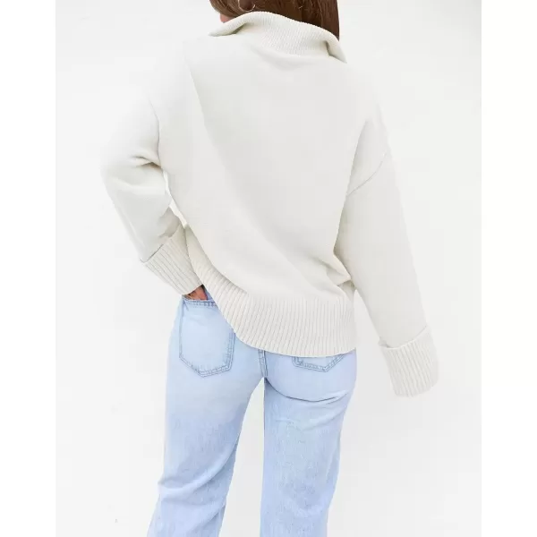 imageZESICA Womens 2024 Winter Long Sleeve 14 Zipper V Neck Loose Fuzzy Knitted Chunky Warm Pullover Sweater Jumper TopsWhite