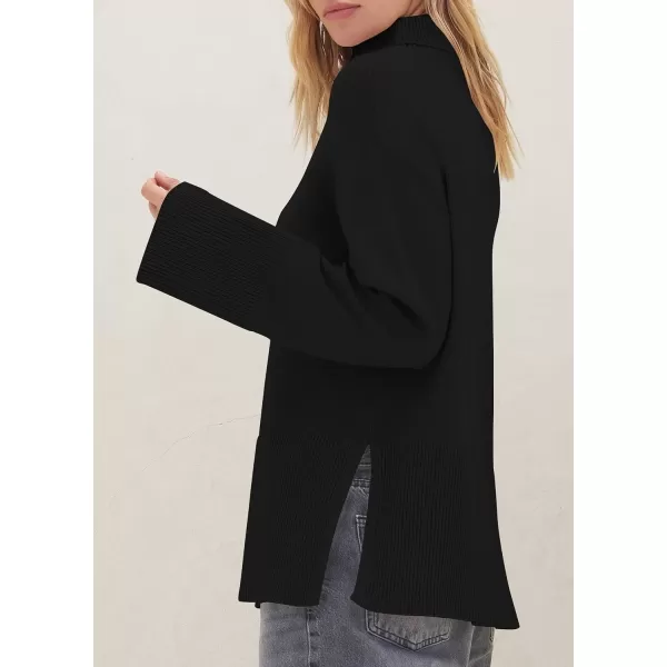 imageZESICA Womens 2024 Winter Sweaters Turtleneck Long Sleeve Oversized Split Hem Knitted Pullover Jumper Sweater TopsBlack