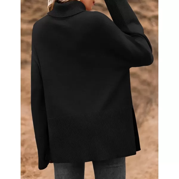 imageZESICA Womens 2024 Winter Sweaters Turtleneck Long Sleeve Oversized Split Hem Knitted Pullover Jumper Sweater TopsBlack