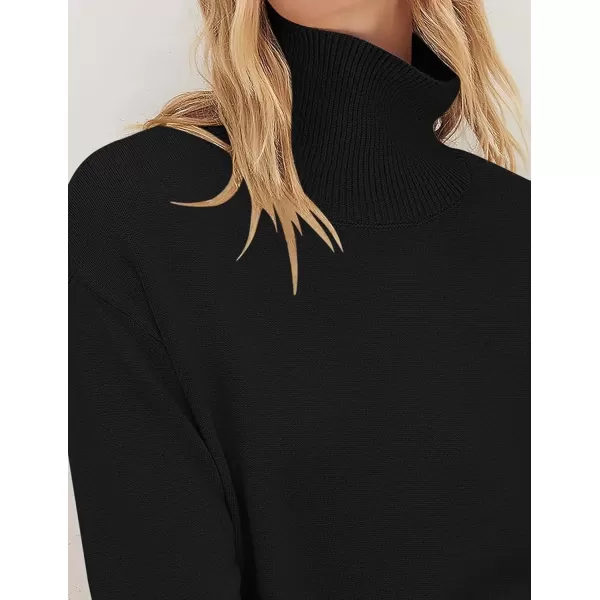 imageZESICA Womens 2024 Winter Sweaters Turtleneck Long Sleeve Oversized Split Hem Knitted Pullover Jumper Sweater TopsBlack