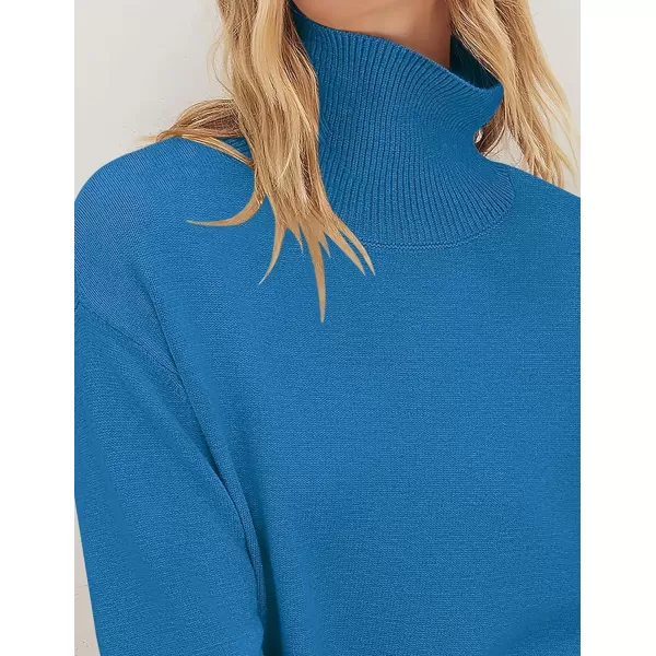 imageZESICA Womens 2024 Winter Sweaters Turtleneck Long Sleeve Oversized Split Hem Knitted Pullover Jumper Sweater TopsBrightblue
