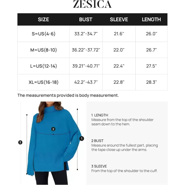 imageZESICA Womens 2024 Winter Sweaters Turtleneck Long Sleeve Oversized Split Hem Knitted Pullover Jumper Sweater TopsBrightblue