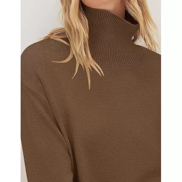 imageZESICA Womens 2024 Winter Sweaters Turtleneck Long Sleeve Oversized Split Hem Knitted Pullover Jumper Sweater TopsCoffee
