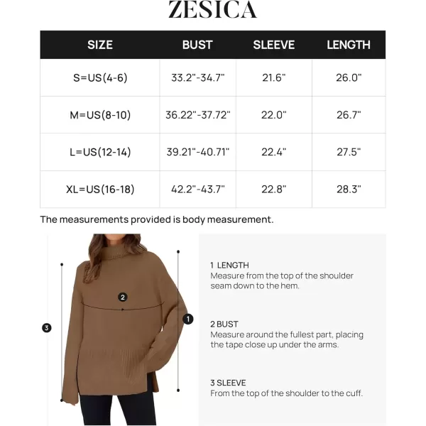 imageZESICA Womens 2024 Winter Sweaters Turtleneck Long Sleeve Oversized Split Hem Knitted Pullover Jumper Sweater TopsCoffee