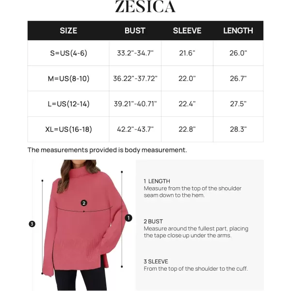 imageZESICA Womens 2024 Winter Sweaters Turtleneck Long Sleeve Oversized Split Hem Knitted Pullover Jumper Sweater TopsCoral